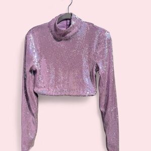 Sequin Long Sleeve Pink Crop Top